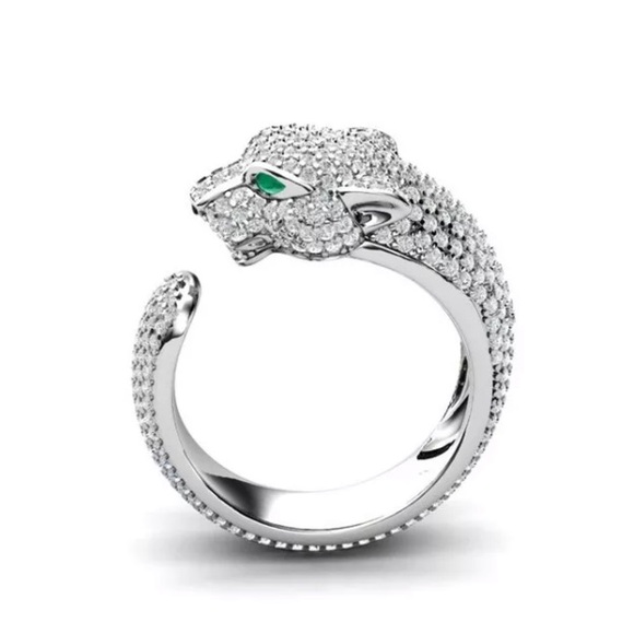 925 SILVER FILLED CRYSTAL INLAID LEOPARD RING - Picture 2 of 3